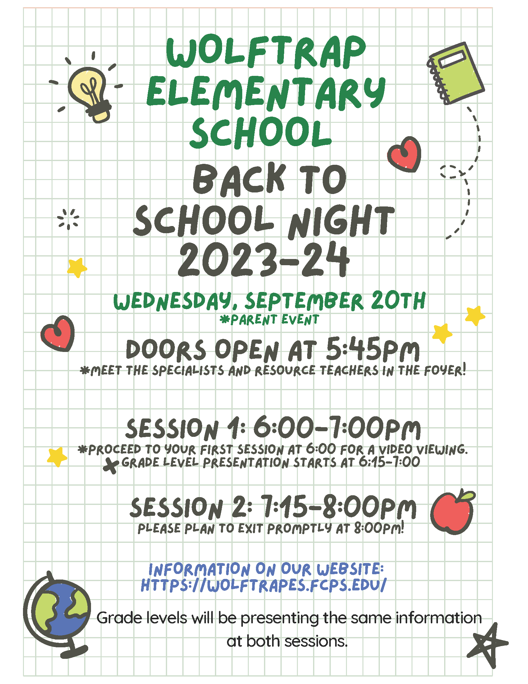 Back to School Night information Wolftrap Elementary School